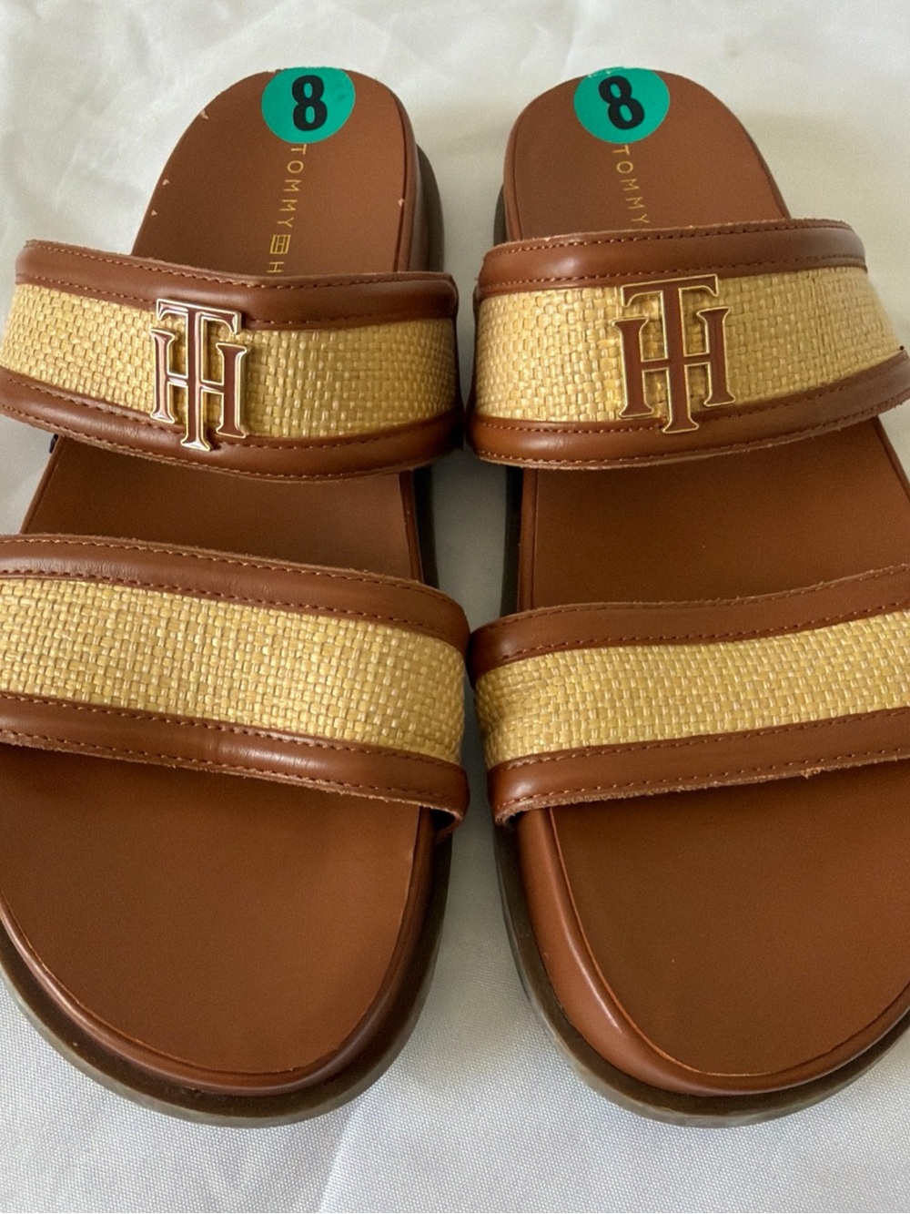 Tommy Hilfiger Tan & Natural Double-Strip Slide Sandals
